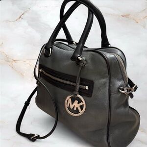 Michael Kors Gray Leather Satchel Bag With MK Charm that Nearly Ended Me …